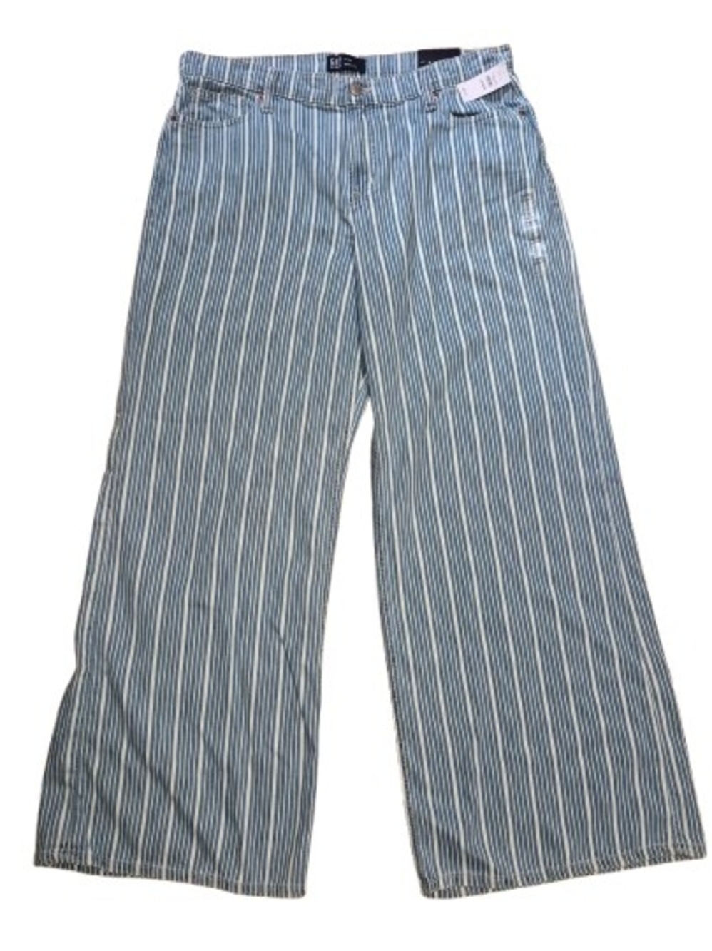 GAP Blue and White Vertical Striped Mid-Rise Wide-Leg Jeans